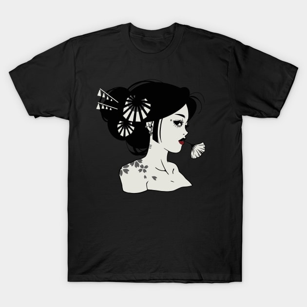 Geisha Design | Handmade Geisha Illustration | Digitally Illustrated Japanese Geisha T-Shirt by Atelier Serakara